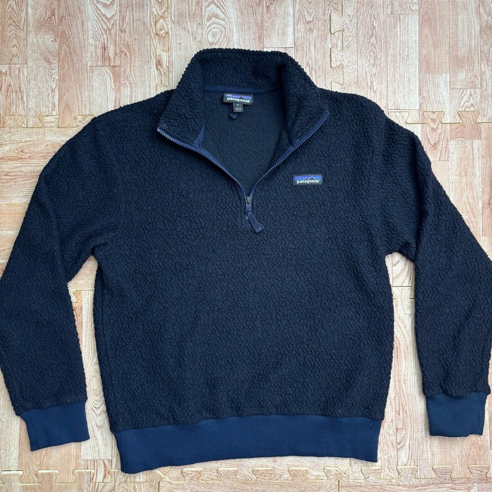 Patagonia Fleece Small Navy Blue Woolyester Quarter Zip Jumper Pullover Mens 1/4